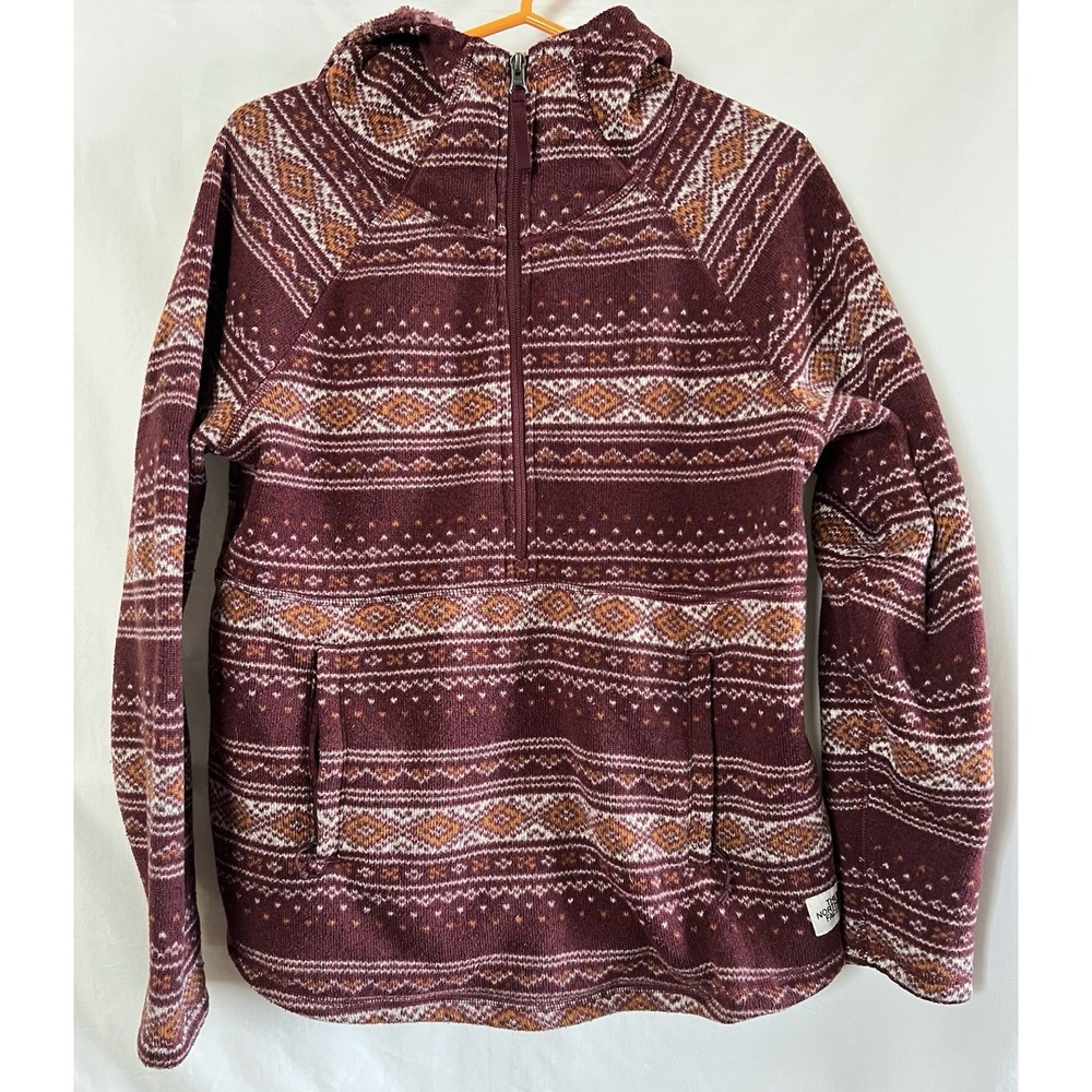 The North Face Crescent Sweater Womens L Red Knit Fleece 1/2 Zip Pullover Hoodie